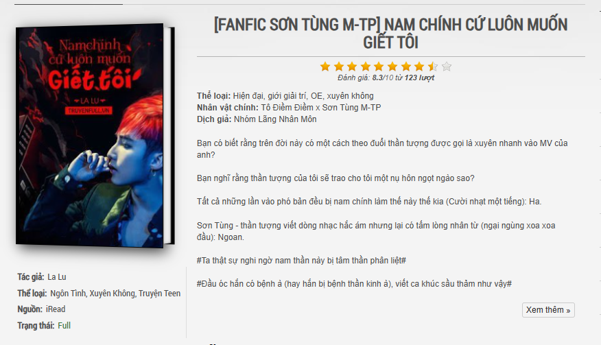 Fanfic Sơn Tùng MTP với tựa đề Nam Chính Cứ Luôn Muốn Giết Tôi đang gây chú ý trong cộng đồng fan Fanfic Sơn Tùng MTP với tựa đề Nam Chính Cứ Luôn Muốn Giết Tôi đang gây chú ý trong cộng đồng fan
